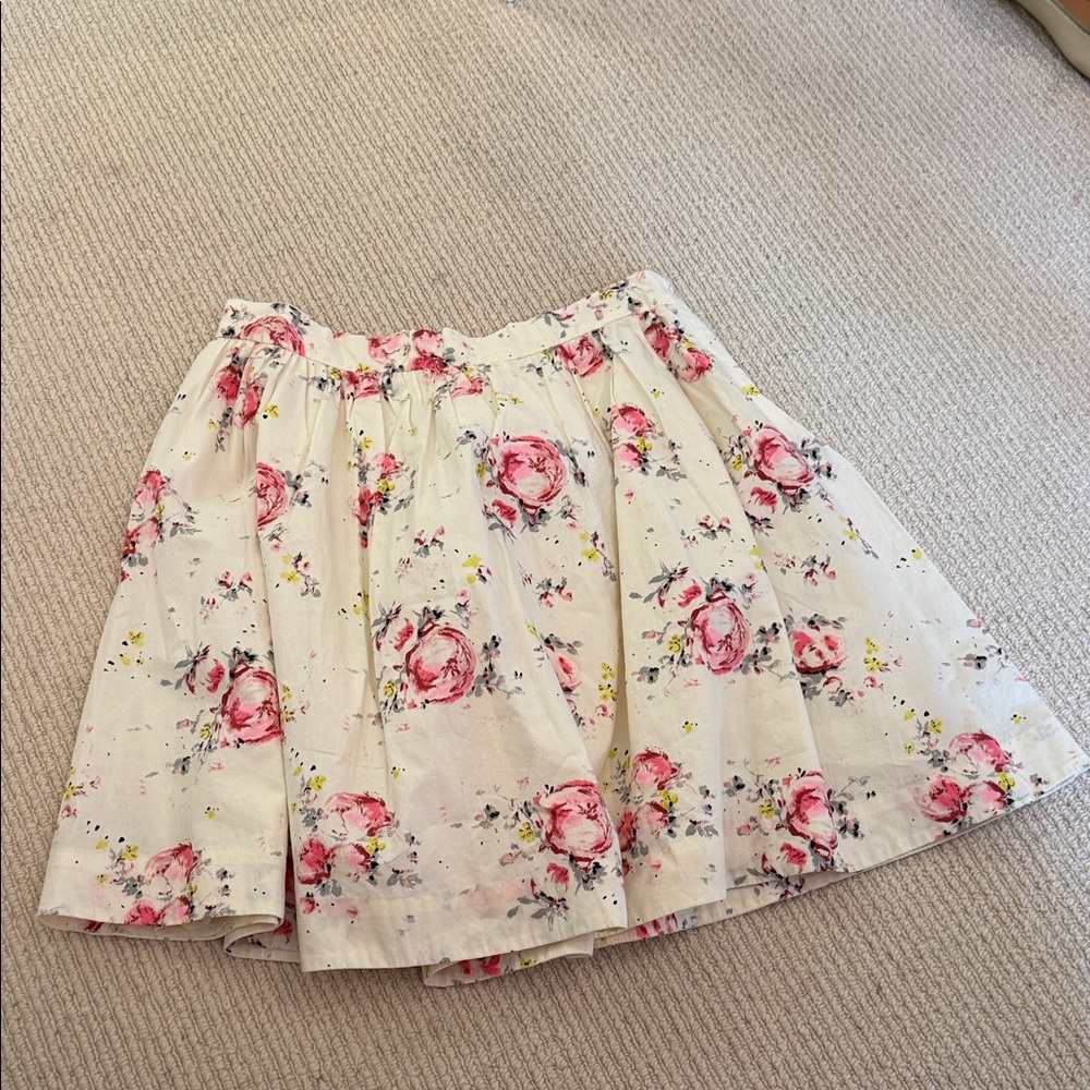 Bonpoint Cream Floral Gathered Skirt with Pink Roses